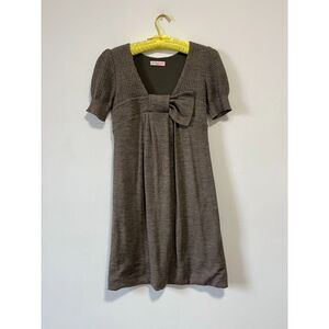 2000s Y2K Heather Grey Brown Sweater Dress Asymmetrical Bow Erotokritos 0 XS/S